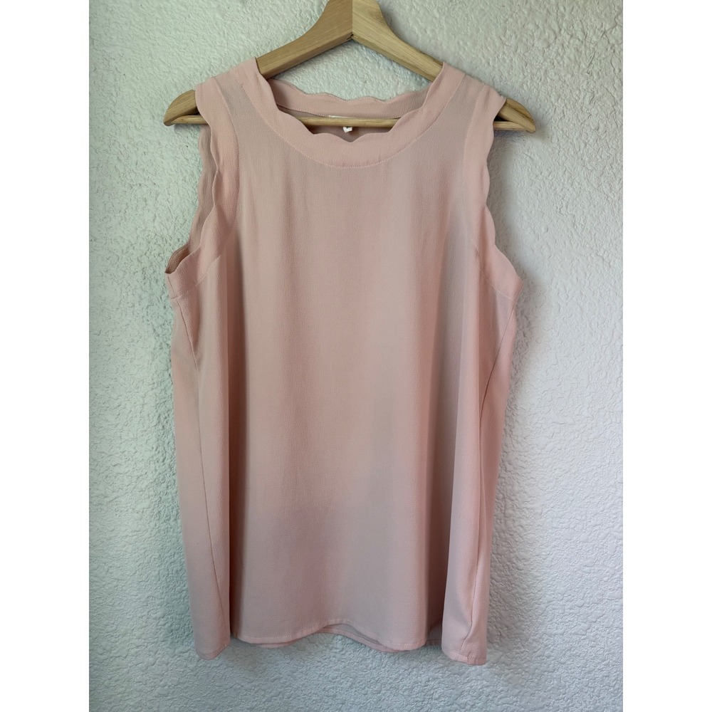 Pleione‎ Womens Blush Pink Scalloped Sleeveless Crepe Blouse Top Small